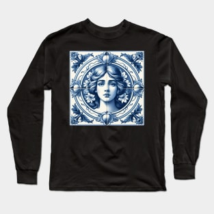 Delft Tile With Woman Face No.3 Long Sleeve T-Shirt